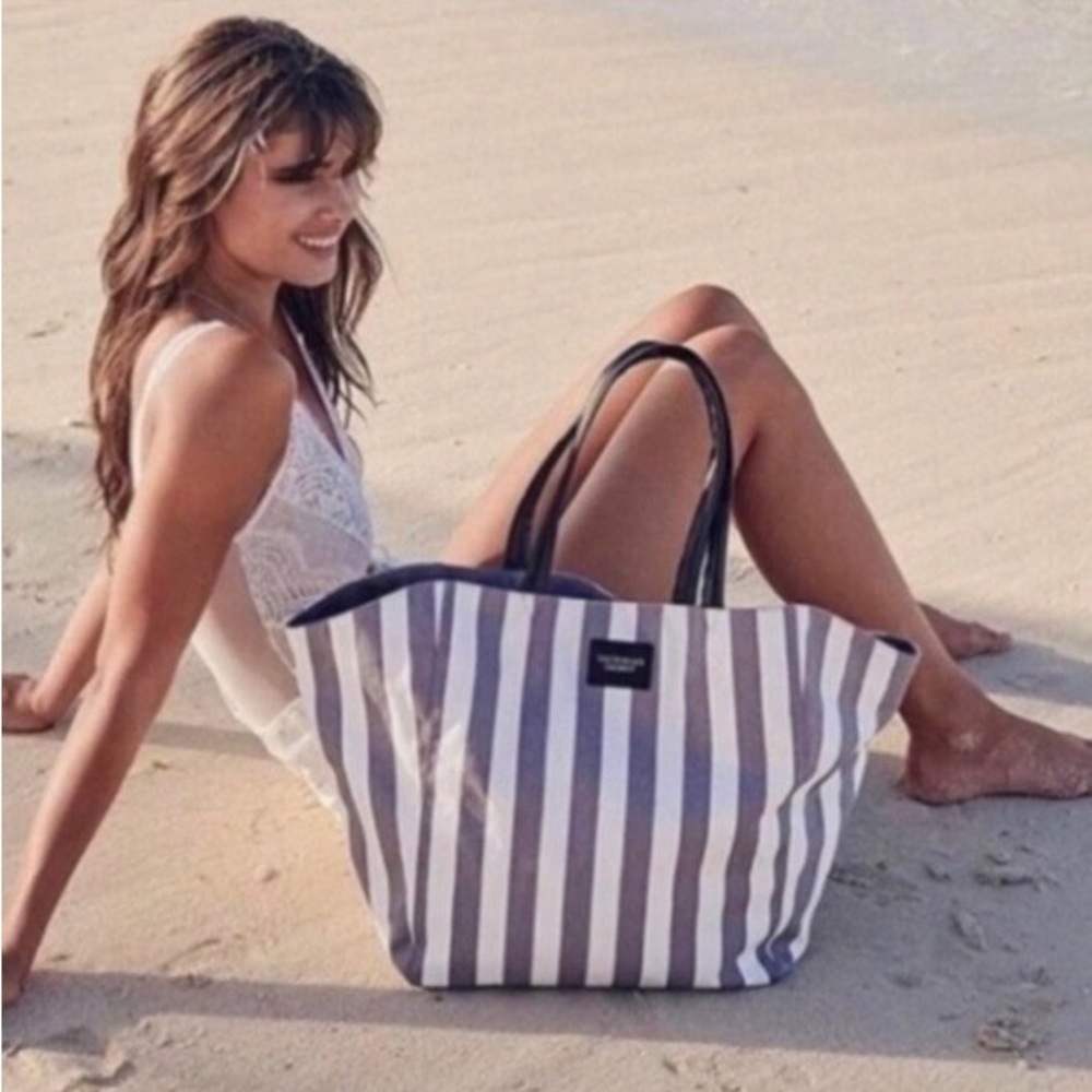 Victoria's Secret Striped Tote in Gray and White